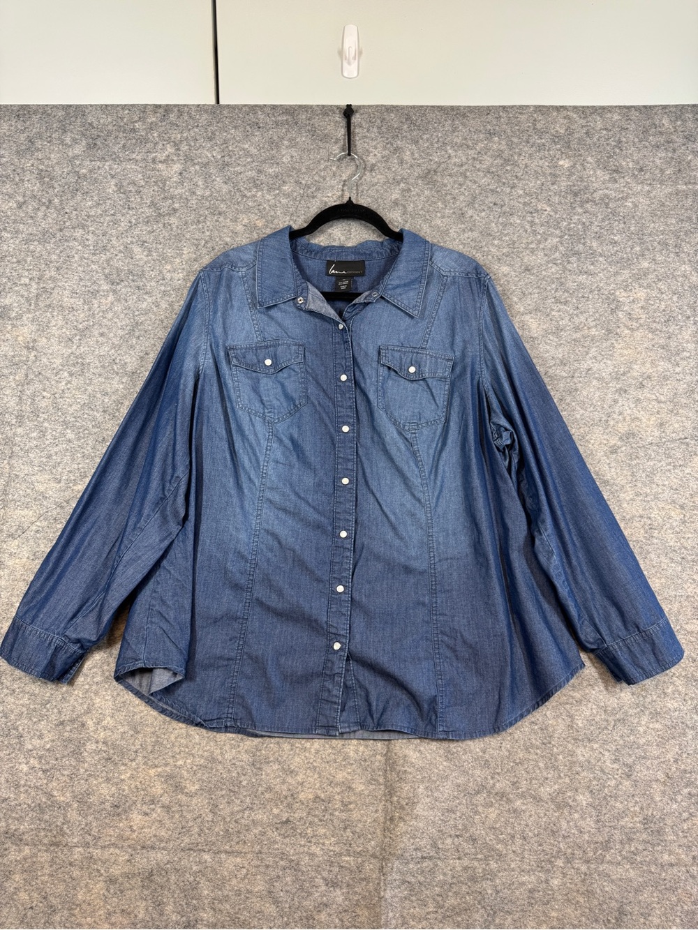 Lane Bryant Chambray Button Shirt Blue Plus Size 22 Western Casual Lyocell Fall